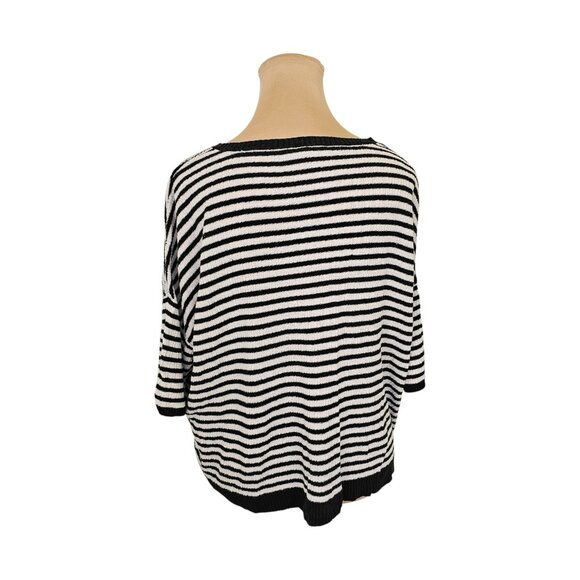 Eileen Fisher Black White Striped Top Faux Pocket Sz M - Picture 4 of 9